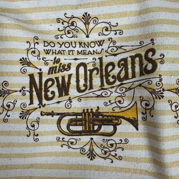 New Orleans Striped Canvas Tote Bag With Brass Instrument Print - Picture 2 of 6